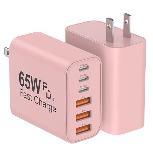 USB C Charger Block, 2Pcs 65W 6-Port USB C Wall Charger for iPhone Charger Fast Charging PD Power Adapter+QC Wall Plug Multiport Type C Brick Chargers for iPhone 17 16 15 14 13 Pro Max XS,for Samsung - color: Pink, size: 2packs