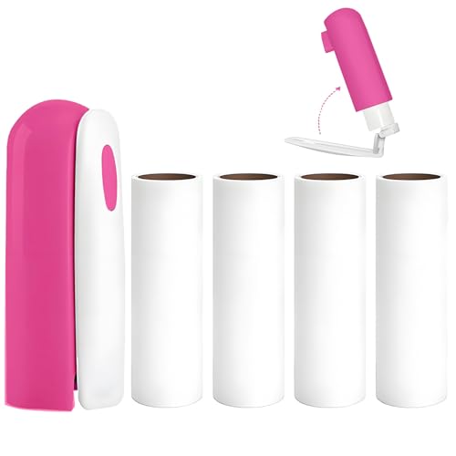 Mini Lint Roller Travel Size, Reusable Portable Lint Roller for Clothes, Travel Essentials with 150 Sheets Refillable, Sticky Small Pet Hair Remover for Purse Bag Car (Rose) - color: Rose