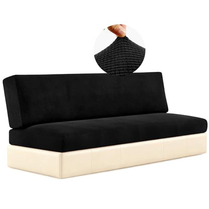 2 Piece RV Couch Covers for Sofa Bed, Stretch Elastic Camper Slipcover for RV Jackknife Sofa Bed, Washable Anti-Slip Furniture Protector, Pet Friendly & Wrinkle Free (Black) - color: Black
