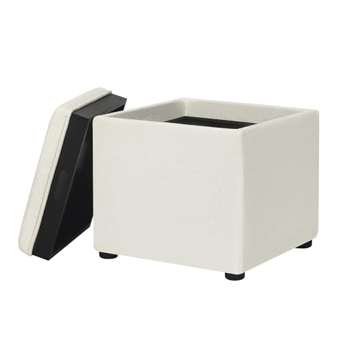 Adeco 17 inch Faux Leather Storage Ottoman with Reversible Tray Lid, Modern Square Cube Footrest Stool & Coffee Table for Living Room, Bedroom, and Dorm, White - color: White With Tray