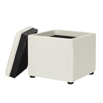 Adeco 17 inch Faux Leather Storage Ottoman with Reversible Tray Lid, Modern Square Cube Footrest Stool & Coffee Table for Living Room, Bedroom, and Dorm, White - color: White With Tray