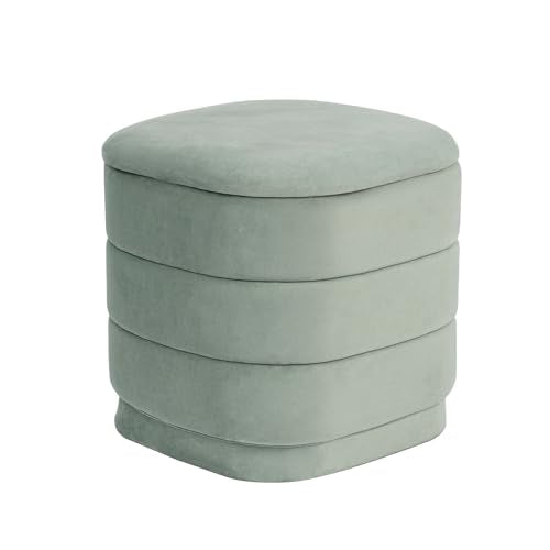 15" Velvet Storage Ottoman with Tray, Foldable Square Ottoman Footrest with Reversible Wood Lid, Collapsible Storage Footstool for Bedroom, Living Room, Dorm, Sage Green - color: Sage Green