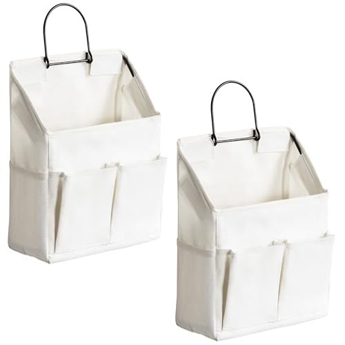 2pcs Wall Hanging Storage Bag, Small Door Closet Linen Fabric Pockets Organizer, Waterproof Multi Functional for Living Room Bedroom Bathroom Kitchen RV Camper with Hooks All White - color: 1-all White