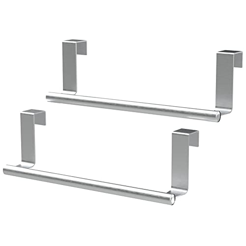 9" Over The Cabinet Towel Bar Holders, Handing Towel and Washcloth Rack for Bathroom and Kitchen, Stainless Steel, 2 Pack (Sliver)