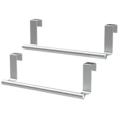 9" Over The Cabinet Towel Bar Holders, Handing Towel and Washcloth Rack for Bathroom and Kitchen, Stainless Steel, 2 Pack (Sliver)