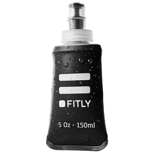 FITLY Soft Flask - Shrink As You Drink Soft Water Bottle for Hydration Pack - Folding Water Bottle Ideal for Running, Hiking, Cycling, Climbing & Rigorous Activity - color: Black, size: 5 Ounces