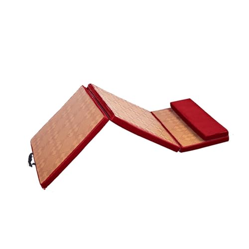 Rattan Summer Cooling Sleeping Mat – Foldable Memory Foam Mattress with Pillow, Portable Air Conditioning Mat for Floor, Travel, RV, Camping, Guest Room, Yoga – 60x180cm(Red) - color: Red