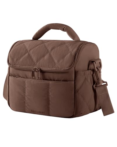 BAGSMART Insulated Lunch Bags for Women, Cute Quilted Lunch Box, Lightweight Puffy Padded Waterproof Lunch Tote, Reusable Lunch Cooler for Work Picnic Travel, Coffee Brown - color: Coffee Brown, size: Medium(normal)