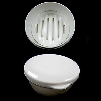 [LENITH] Travel Soap Dish Soap Case Holder Portable Clear Soap Container Box Bathroom/Gym Shower/Outdoor Camping (Round White) - color: Round White