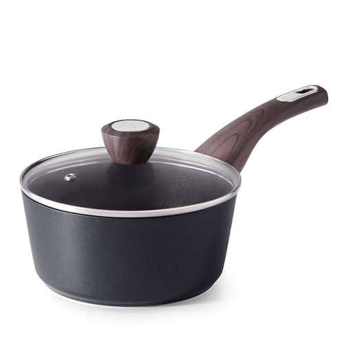 SENSARTE Nonstick Sauce Pan with Lid, 2.0 Quart Small Saucepan, Multipurpose Cooking Pot with Stay Cool Handle, Non toxic Kitchen Sauce Pot, Non stick Small Pot, Induction Comptable, PFOA Free - color: Classic Black, size: 2.0 Quarts