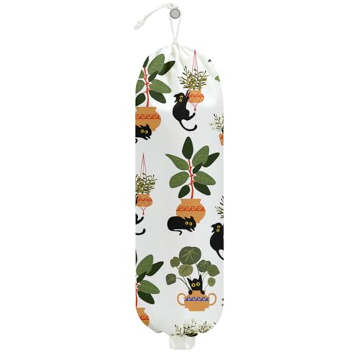 Cute Cat Plastic Bag Holder, Floral Plastic Storage bag Holders for Grocery Bags, Washable Large Grocery Bags Storage Dispenser for Home Kitchen Pantry Decor, Cat Lover Gifts for Women Mom Grandma - color: Plant Mom Cats