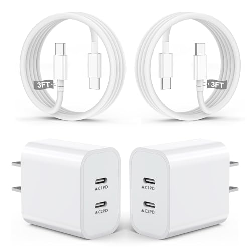 iPhone 17e Charger,2Pack Dual USB C Port Fast Wall Chargers Block with 3FT USB C to C Charger Fast Charging Cable Cord for iPhone 17/17 Pro Max/17 Pro/16Pro Max/16 Plus/16e/15 Pro/15/iPad Pro/Air/Mini - color: White, size: 3ft