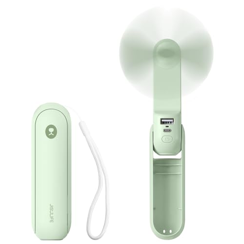 JISULIFE Portable Handheld Fan, Mini Personal 3-In-1 with Power Bank&Flashlight, 12-19 Hrs USB Rechargeable Battery Pocket Fan for Travel/Summer/Vacation/Concert, Essential Gifts for Men/Women-Green - color: Mint Green