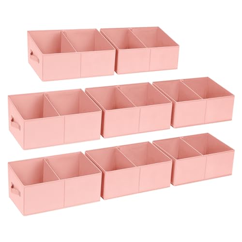 DIMJ Large Closet Shelf Organizer Bins 8 Packs with Handles and Divider, Fabric Trapezoid Storage Baskets, Foldable Clothes Containers Box for Shelf, Towel, Book, Toy, Purse, Hats, Pink - color: Pink, size: 8 Bins 16.5"x11"x7.8"