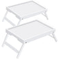 Large Breakfast Tray with Folding Legs Set of 2, 16.9" x 12.2" Bamboo Bed Tray Table with Ergonomic Wave Handles, Foldable TV Dinner Tray for Bed Couch Sofa, Breakfast, Laptop, Coffee,White - color: White, size: Large