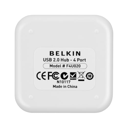 Belkin 4-Port Powered Desktop USB Hub with Support for USB-A, USB 2.0, and USB 1.1, Black and White