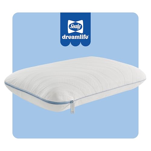 Sealy Dreamlife King Size Memory Foam Cooling Pillow with Surface Guard Technology, Removable Machine-Washable Cover, 1 Year Limited Warranty, White - size: King, style: 1 pack