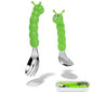 Toddler Utensils, Stainless Steel Baby Forks and Spoons Set Caterpillar Silicone Handle, Kids Silverware with Portable Storage Case, Baby Feeding Essentials, Dishwasher Safe (Green) - color: Green
