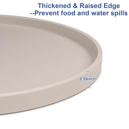 Arespark Dog Food Mat, Nonslip Waterproof Dog Silicone Feeding Bowl Mat with Raised Edges for Floors Prevent Spills, Round Eating Plate Puppy Supplies 10inch (Off White, 1 Pack)