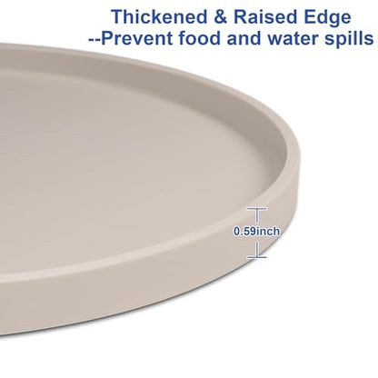 Arespark Dog Food Mat, Nonslip Waterproof Dog Silicone Feeding Bowl Mat with Raised Edges for Floors Prevent Spills, Round Eating Plate Puppy Supplies 10inch (Off White, 1 Pack)