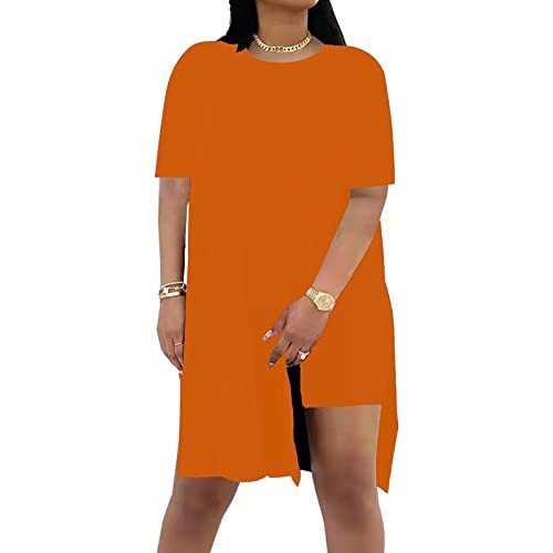 AXOSY Women Plus Size 2 Piece Outfits | Short Sleeve Tunic Tops, Skinny Biker Shorts, Comfortable Tracksuits, Soft Summer Sets, Breathable Material - color: Orange, size: X-Large