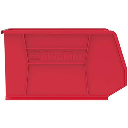 Akro-Mils 30265 AkroBins Plastic Storage Bins, Space-Saving Stackable Bins for Garage, Pantry, Craft Organization, 18-" x 8.25-" x 9-", Red, 6-Pack - color: Red