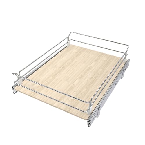 Pull Out Cabinet Organizer 18" W X 22" D, Slide Out Drawers For Kitchen Organizers and Storage, Pull Out Drawers For Cabinets Capacity Heavy Duty Caddy, Cabinet Shelves Wood Chrome, Pantry Storage - color: 1 Tier, size: 18''W×22''D
