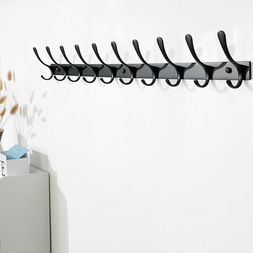 SKOLOO Coat Rack Wall Mounted - 10 Hooks, Heavy Duty, Stainless Steel, Metal Wall Hangers, Sturdy Coat Hooks for Hanging Coats, Jacket, Clothes, Hat, Black - color: Black, size: 10 Hook(1 Pack)