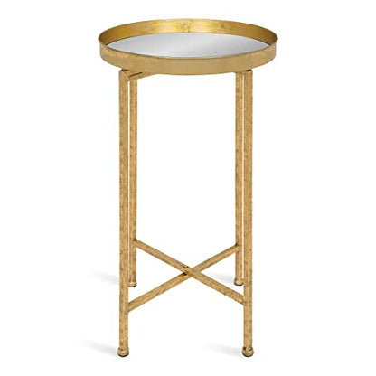 Kate and Laurel Celia Round Metal Foldable Accent Table with Mirror Tray Top, Gold - color: Gold/Mirror