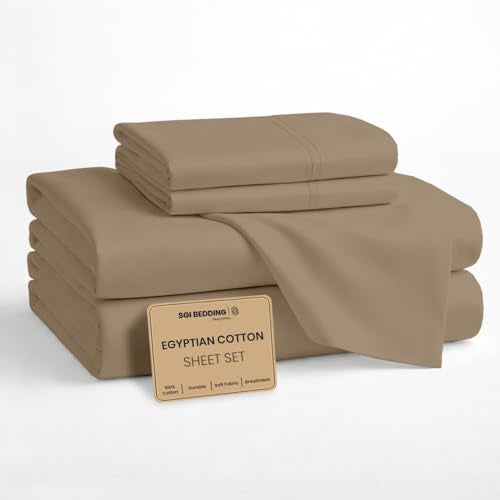 SGI bedding 100% Egyptian Cotton Sheets Full XL Size – Cooling Sheets, Soft Breathable Taupe Bedding, Luxury Bedding, Luxury Hotel Sheet Set, Deep Pocket 16", 4 Piece Set - color: 06 - Taupe, size: Full XL