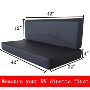42 Inch RV Dinette Cushions Replacement Includes 2 Booth Seats and 2 Backrests with Momery Foam Bench Seat Cushion for RV, Camper, Travel Trailer Bed, Black - size: 42″