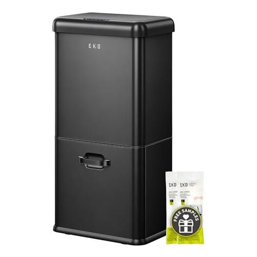 EKO Vintage 50L / 13.2 Gallon Motion Sensor Trash Can, Dual Compartment 32L + 18L Stainless Steel Kitchen Garbage Bin, Touchless Automatic Waste & Recycling Bin with Lid for Home Office, Matte Black - size: 50L