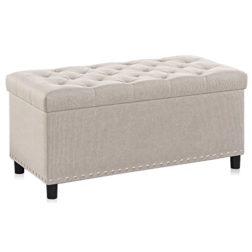 BELLEZE Storage Ottoman, Tufted Ottoman with Close Hinge, Foot Rest for Living Room (Beige, 31 inch) - color: Beige B, size: 1