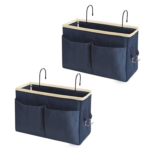 Bedside Caddy Bedside Hanging Storage Basket Multi-Function Organizer Caddy for Bunk and Hospital Beds Dorm Rooms Bed Rails, Can be Placed Glasses Books Mobile Phones（2pc Navy Blue） - color: 2pc Navy Blue