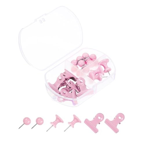 PATIKIL 3/8-Inch Push Pins Set, Round Map Push Pins Thumb Tacks No Scratches Bull Clips Office Supplies Set for Hanging Photos Cork Board Map Marking, Pink - color: Pink