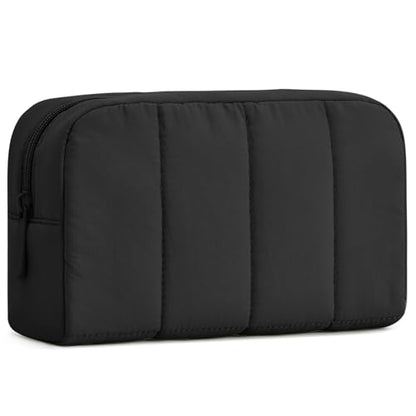 oscaurt Makeup Bag Cosmetic Bag Travel Toiletry Bag for Women Puffy Padded Cosmetic Pouch Purse Wide-open Makeup Organizer Case Travel Essentials - color: Black