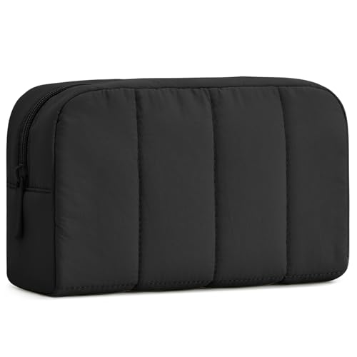 oscaurt Makeup Bag Cosmetic Bag Travel Toiletry Bag for Women Puffy Padded Cosmetic Pouch Purse Wide-open Makeup Organizer Case Travel Essentials - color: Black