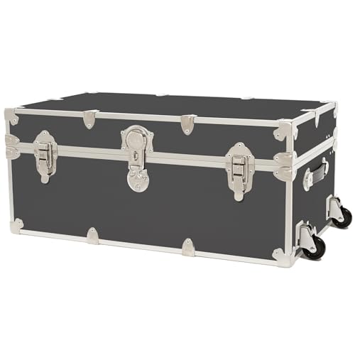 Rhino Trunk & Case Classic Large Trunk With Wheels 32"x18"x14", 1500+ lbs Capacity - Many Colors, Soft-Close Lid. Strong, USA Made Summer Camp Footlocker and Secure College Dorm Storage Chest - color: Slate, size: 32" With Removable Wheels