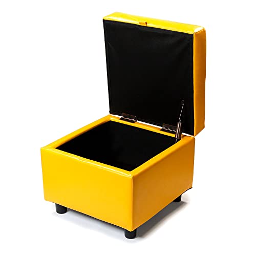 H&B Luxuries Tufted Leather Square Flip Top Storage Ottoman Cube Foot Rest - color: Yellow With Storage