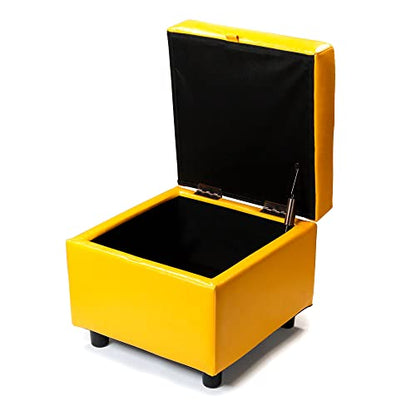 H&B Luxuries Tufted Leather Square Flip Top Storage Ottoman Cube Foot Rest - color: Yellow With Storage