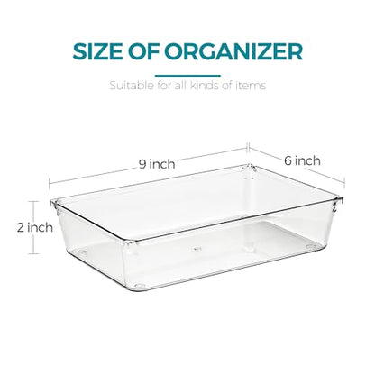 8 Pack Drawer Organizer - 6" X 9" Clear Acrylic Storage Bins with Non-Slip Pads, Versatile Desk Tray for Makeup, Jewelry, Kitchen, Bathroom, and Office Organization - size: 6"X 9"