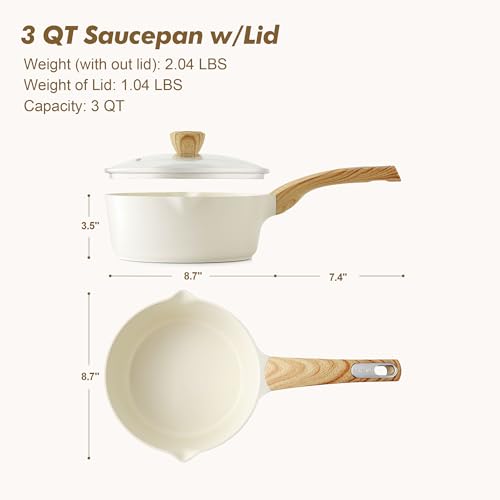 SENSARTE Ceramic Nonstick Sauce Pan with Lid, 3.0 Quart Saucepan with Double Spout, Large Cooking Pot, Non toxic Kitchen Sauce Pot, Non stick Saucier Pan, Induction Cookware, PFOA PTFE PFAS Free - color: Ceramic White, size: 3.0 Quarts