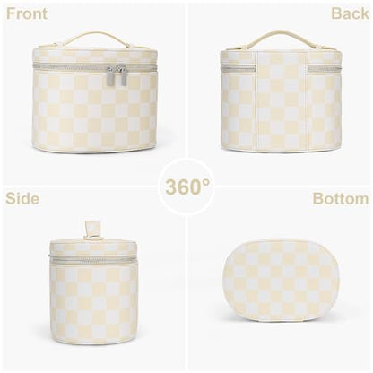 YFGBCX Checkered Makeup Bag Vanity Case with Divider Travel Toiletry Bag Women Cosmetic Bag Makeup Organizer Case - color: Checkered-Beige