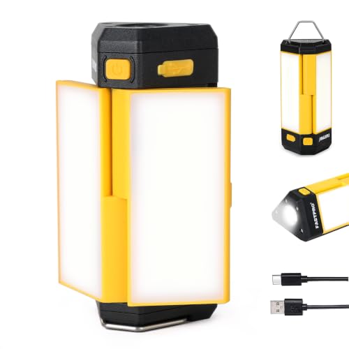 FASTPRO LED Camping Lantern, Rechargeable Camp Light, Yellow | 3-in-1, Max 1000LM, 4000mAh, Small & Portable, 120° Adjustable Panels, IPX5, For Camping, Outdoor Survival & Power Outages - color: Yellow