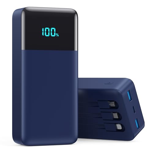 Portable Charger 50800mAh Power Bank with 3 Built in Cables,25W PD QC4.0 Fast Charging USB C Battery Pack,6 Outputs 2 Inputs Travel Essentials Phone Charger for iPhone 17/16/15,Google,Android,Blue - color: Blue, size: 50800mah