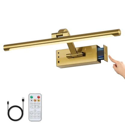 Wireless Picture Lights for Wall Removable Battery Charging, Battery Operated Art Light for Paintings, 3CCT Dimmable with Remote, Rotatable Gallery Light for Pictures Display - color: Gold