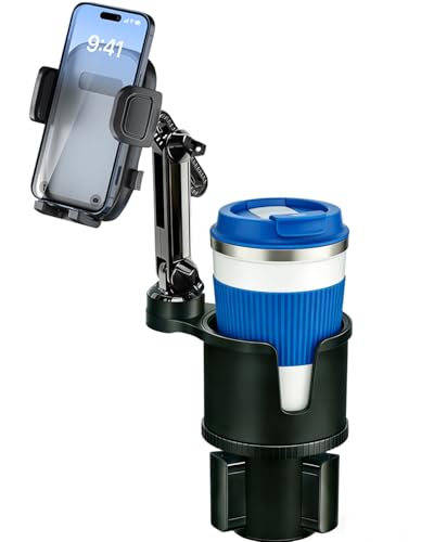 Cup Phone Holder for Car [2 in 1 Upgraded] Universal Car Cup Holder Phone Mount Long Adjustable & Rotatable Arm, Sturdy No-Shake Design, Fit with iPhone 4-7 inches Smartphones & Big Bottle - color: Natural