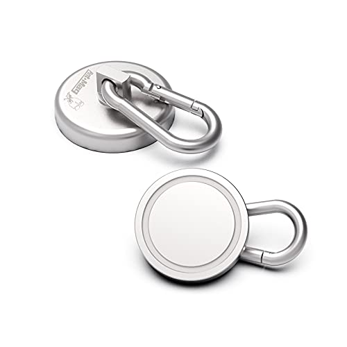 Ant Mag Heavy Duty Neodymium Magnet Hooks with Swiveling Carabiner - 140LBS Pull Force, Indoor/Outdoor Hanging, Kitchen, Garage, Cruise Ship (2 Pack) - color: Silver, size: Small Package 2PCS