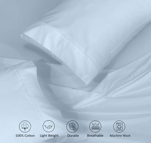 RUVANTI 100% Cotton Percale Sheets, Full Size, Baby Blue | Crisp Cooling, Deep Pocket 16", Soft Breathable & Durable, Hotel-Style, 4 Piece Set - color: Baby Blue, size: Full