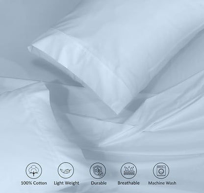 RUVANTI 100% Cotton Percale Sheets King Size, Baby Blue | Crisp Cooling, Deep Pocket 16", Soft Breathable & Durable, Hotel-Style, 4 Piece Set - color: Baby Blue, size: King